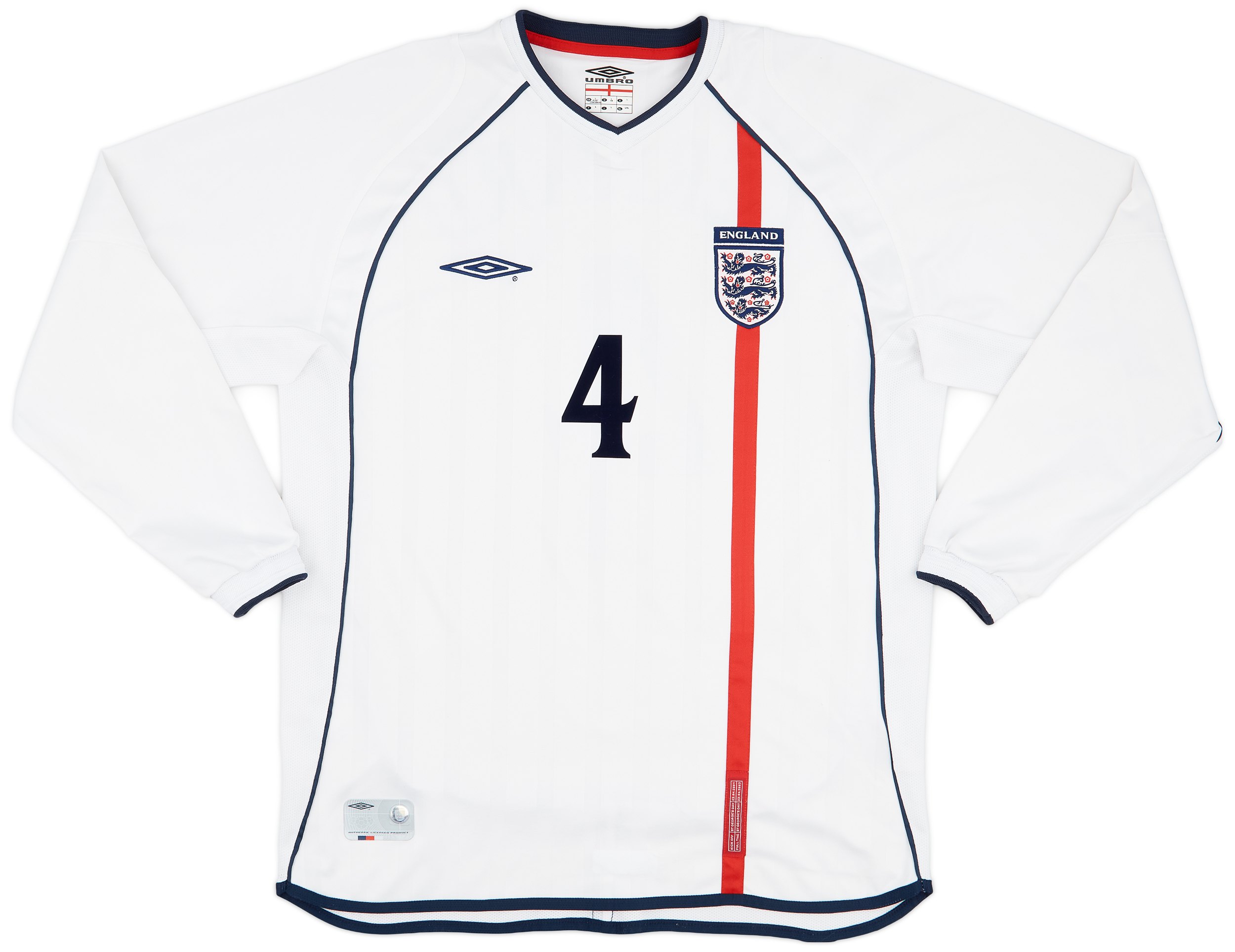 2001-03 England Home L/S Shirt Gerrard #4 - 8/10 - (L) 