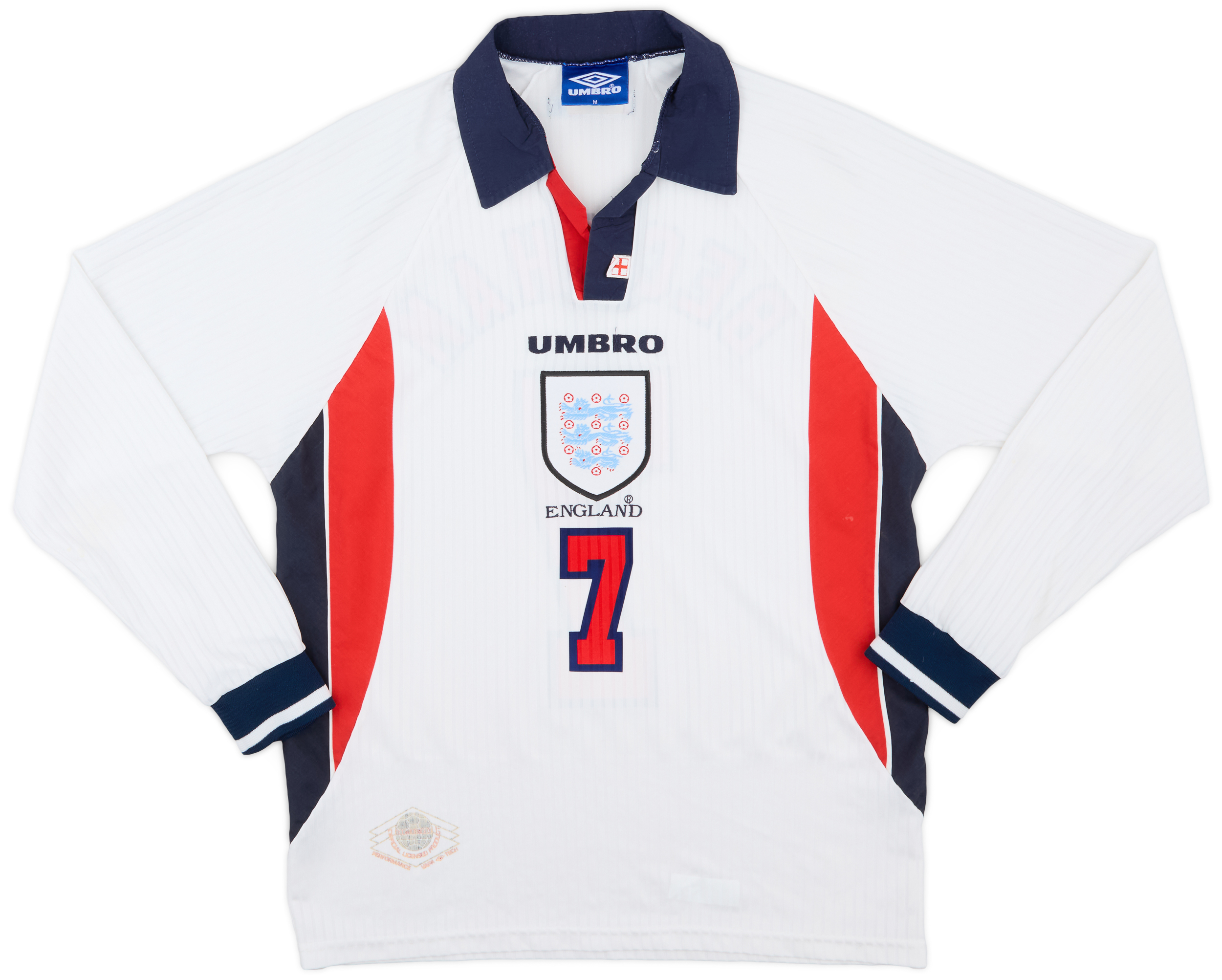 1997-99 England Home L/S Shirt Beckham #7 - 6/10 - (M) 1997-99 England Home L/S Shirt Beckham #7 - 6/10 - (M)