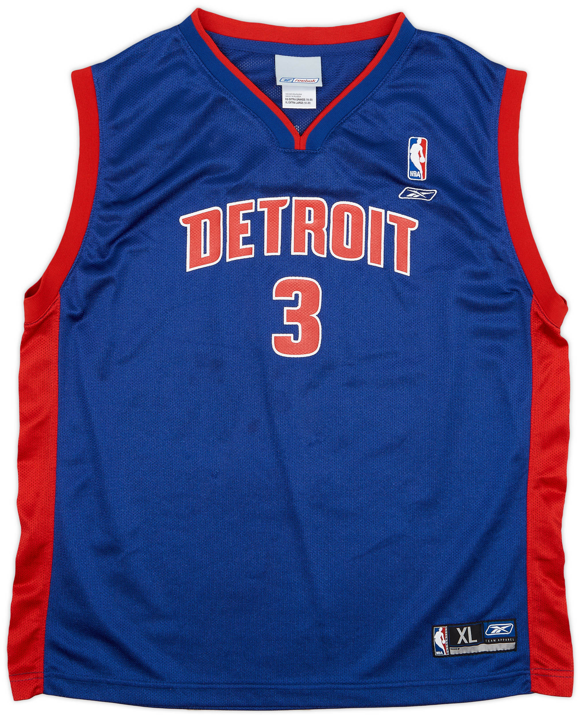 2002-06 Detroit Pistons Wallace #3 Reebok Away Jersey - 7/10 - (XL.Boys)