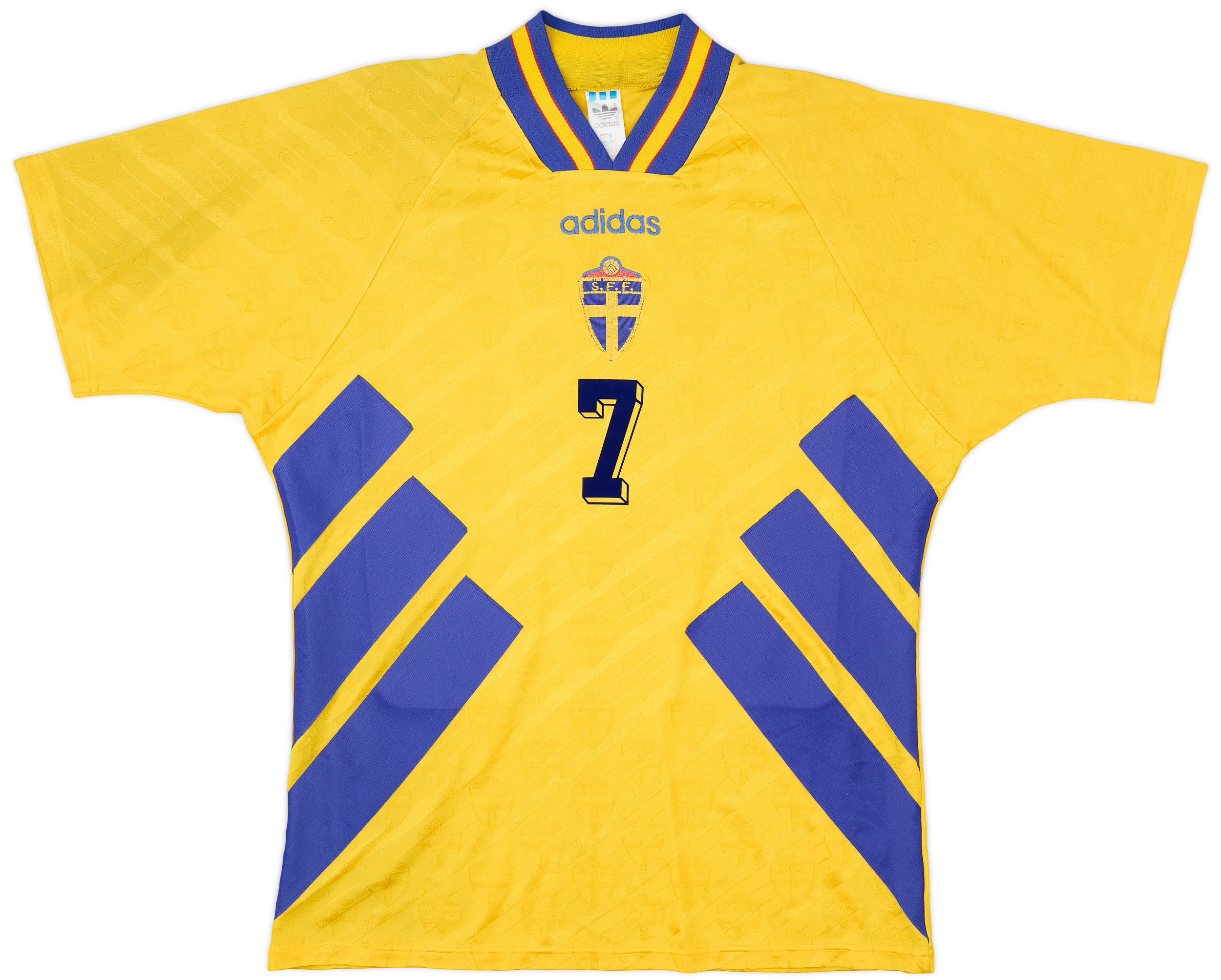 1994-96 Sweden Home Shirt Larsson #7 - 7/10 - (L) 1994-96 Sweden Home Shirt Larsson #7 - 7/10 - (L)