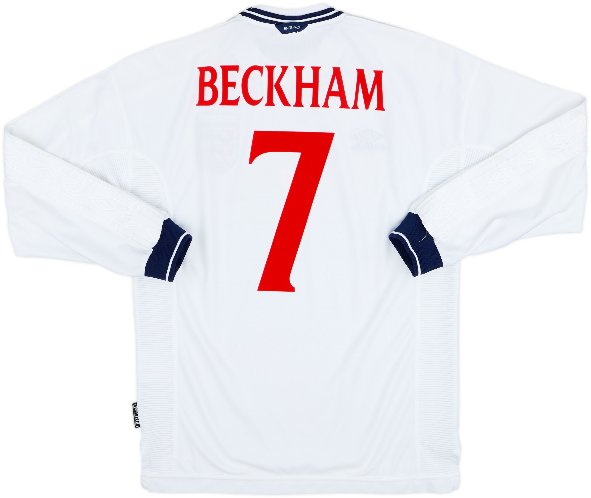 1999年イタリア代表ユニホームセット シャツM/ズボンL 1999-01 England Home L/S Shirt Beckham #7 - 9/10 - (L)