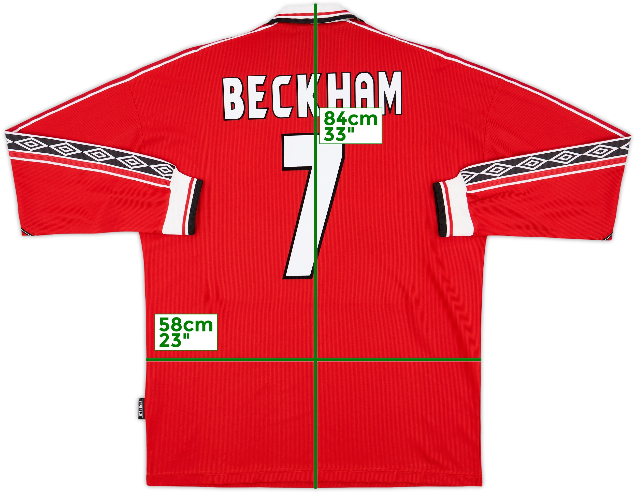 1998-00 Manchester United Home L/S Shirt Beckham #7 - 8/10