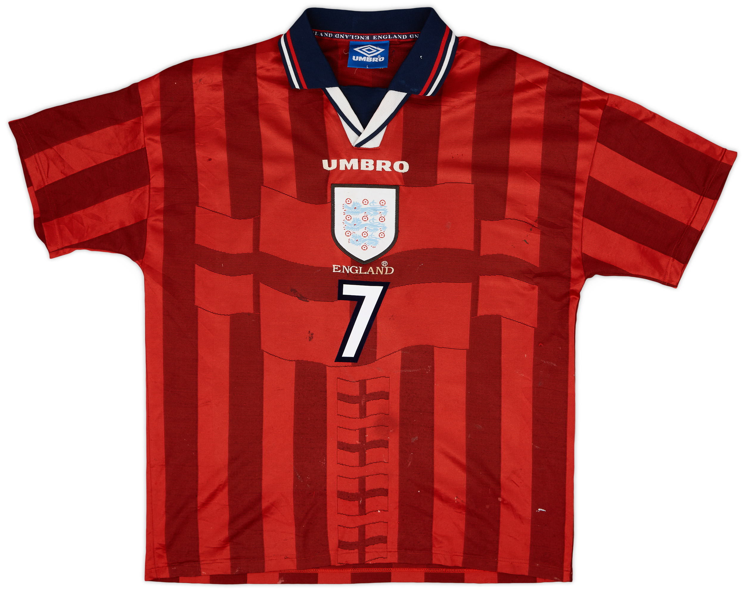 BECKHAM 7番 UMBRO シャツ 赤 長袖 beckham jersey umbro shirt england #7 red kit gold gb 14 eu