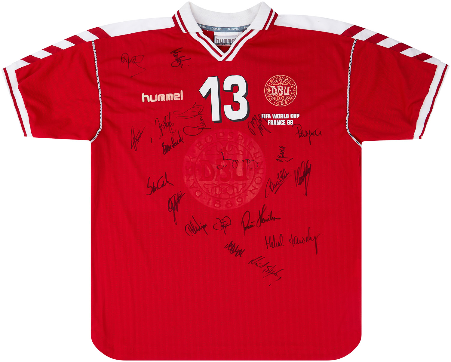 1998 Denmark Match Issue Signed World Cup Home Shirt Laursen #13