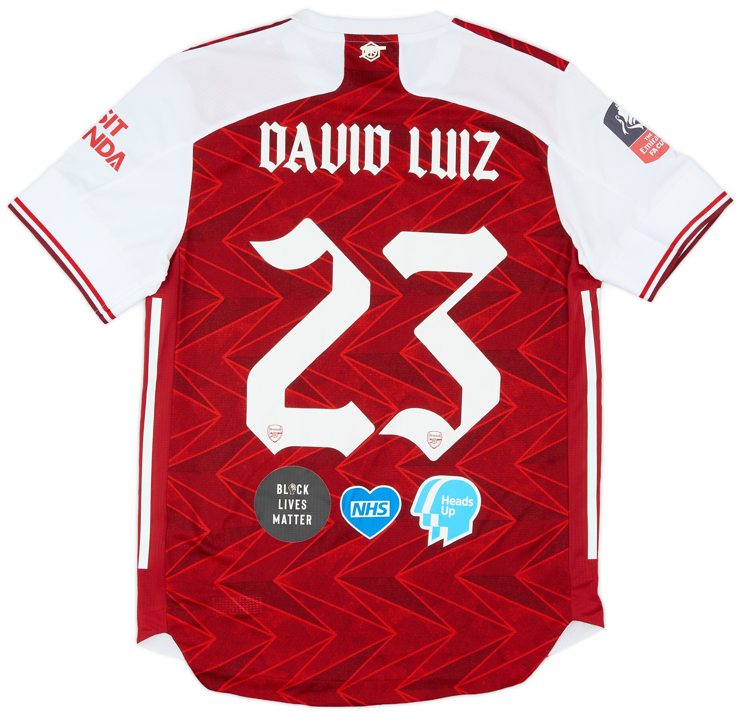 2020 Arsenal Match Issue FA Cup Final Home Shirt David Luiz #23