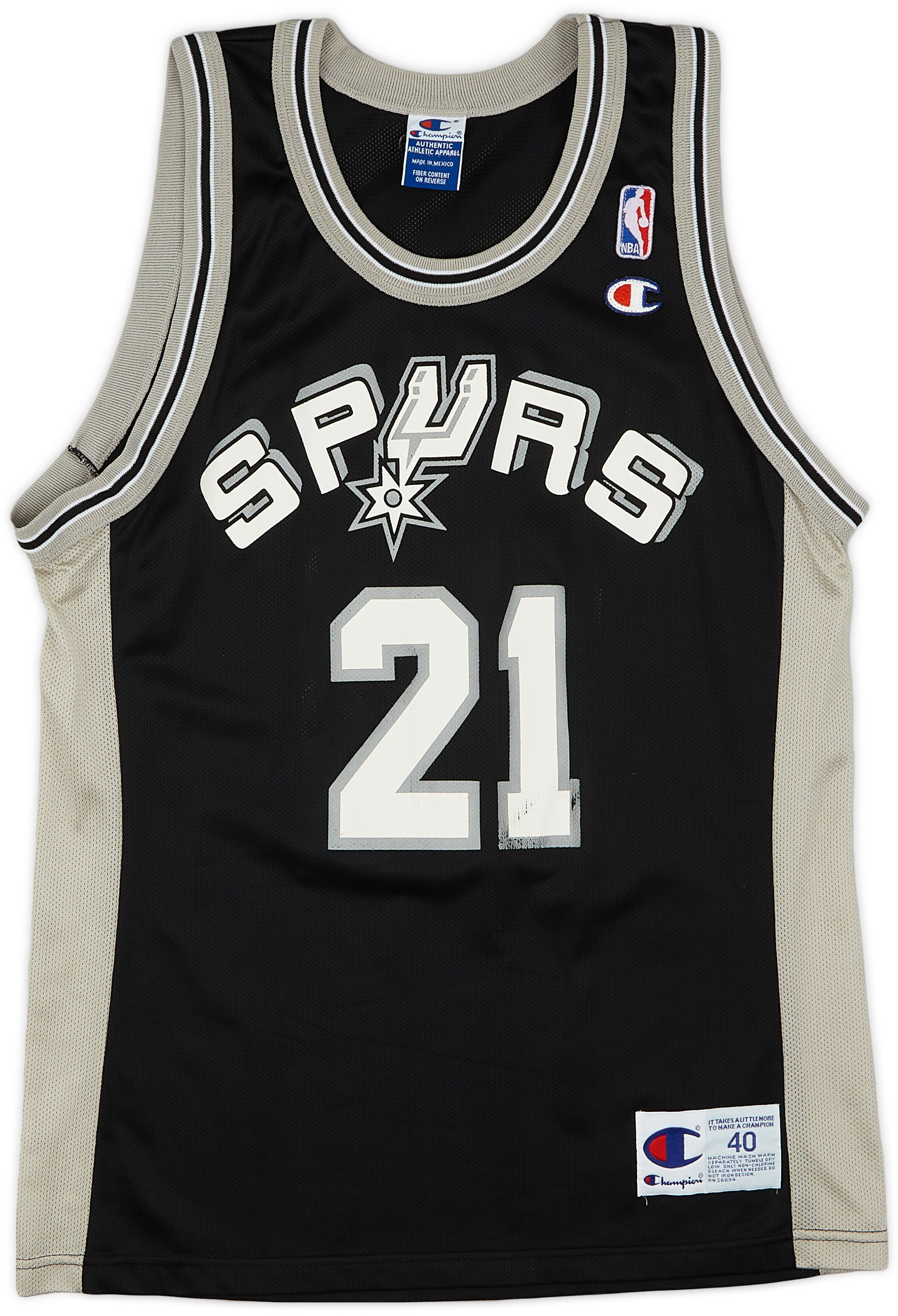 1997-01 San Antonio Spurs Duncan #21 Champion Away Jersey (Very Good) M