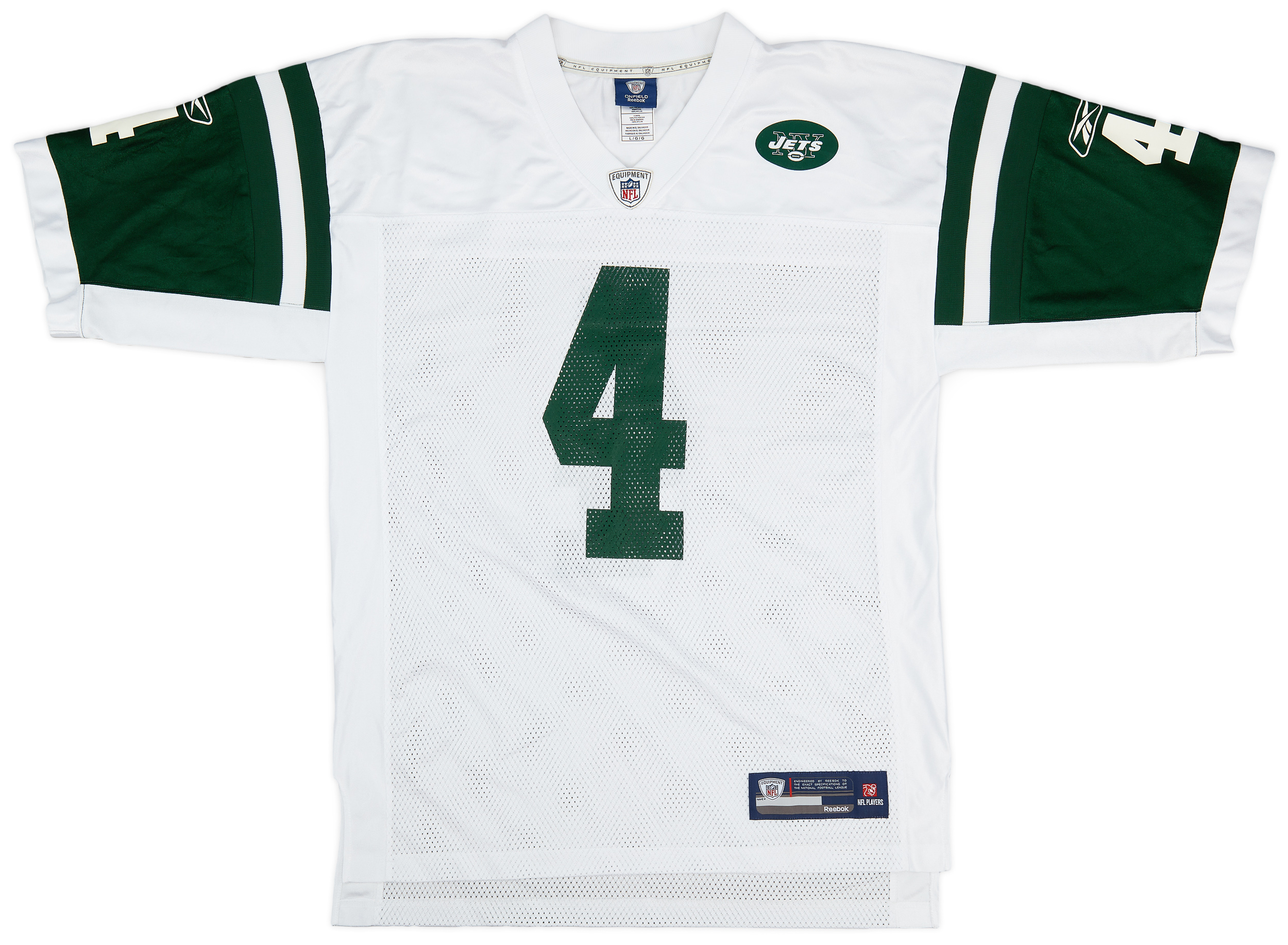2008 New York Jets Favre 4 Reebok On Field Away Jersey (Excellent) L