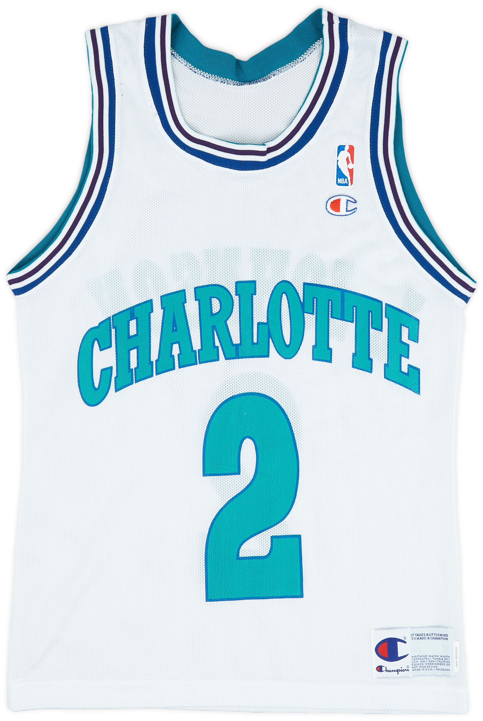 1991-95 Charlotte Hornets L. Johnson #2 Champion Home Jersey (Very Good) S
