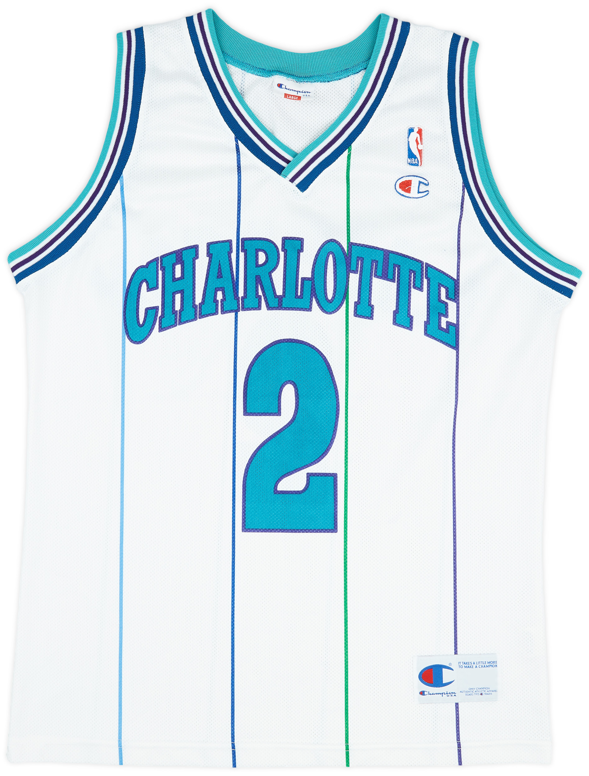 1991-96 Charlotte Hornets L. Johnson #2 Champion Home Jersey (Excellent) L
