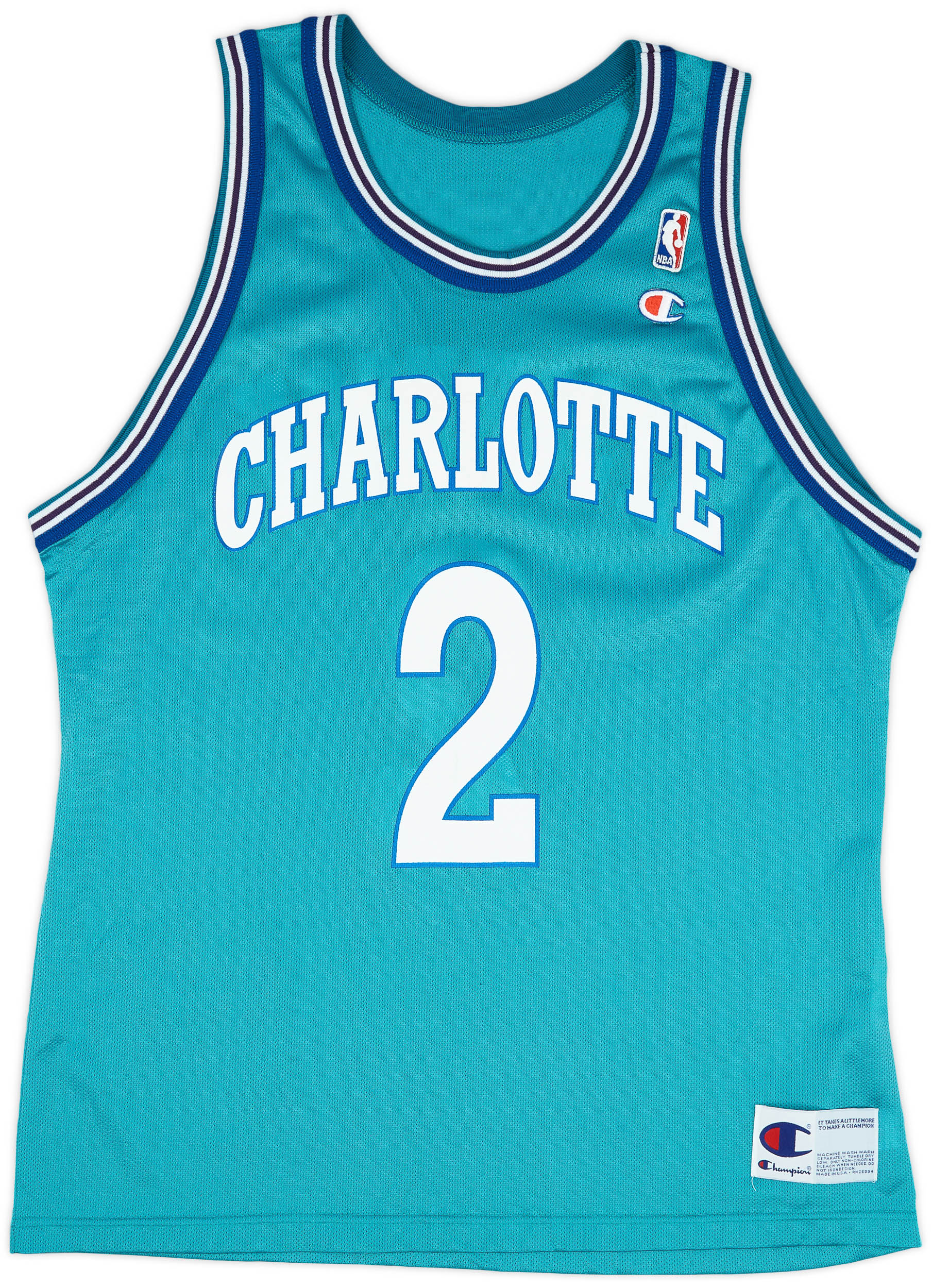 1995 96 Charlotte Hornets L Johnson 2 Champion Away Jersey Excellent XL 1995-96-charlotte-hornets-l-johnson-2-champion-away-jersey-excellent-xl