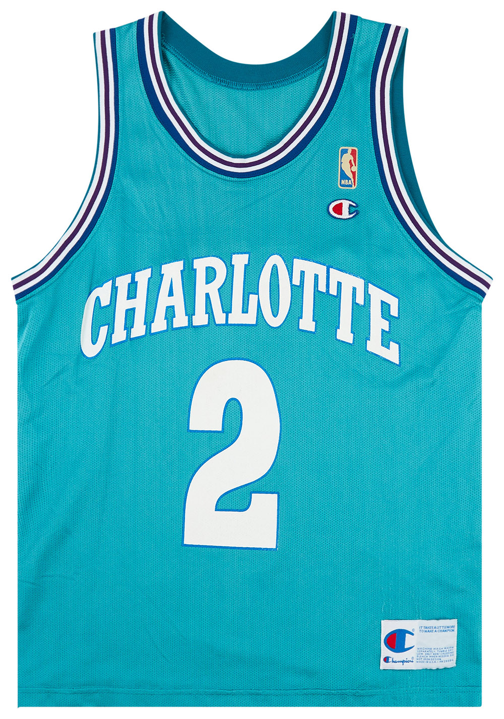 1992 95 Charlotte Hornets Johnson 2 Champion Away Jersey Very