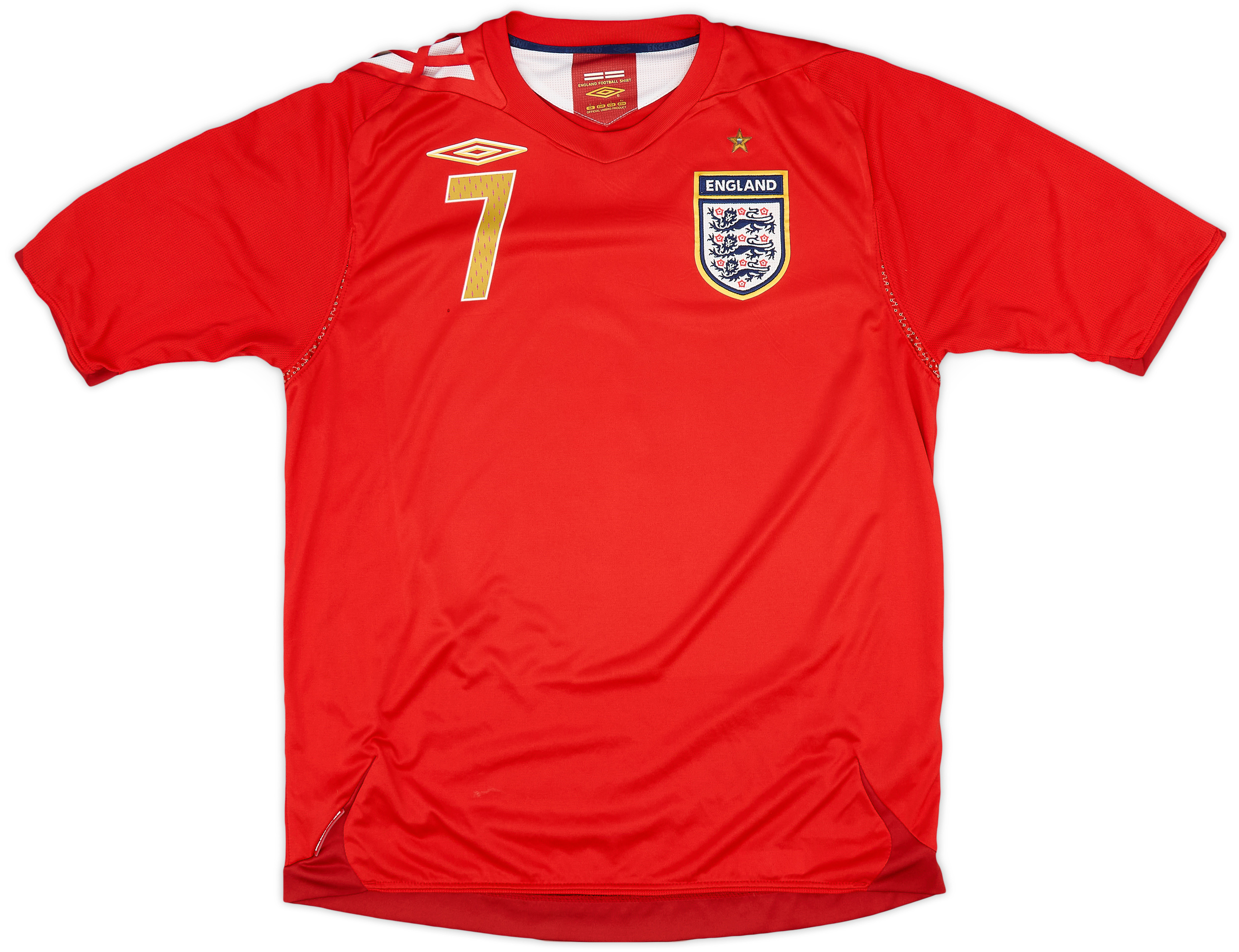 beckham jersey umbro shirt england #7 red kit gold gb 14 eu
