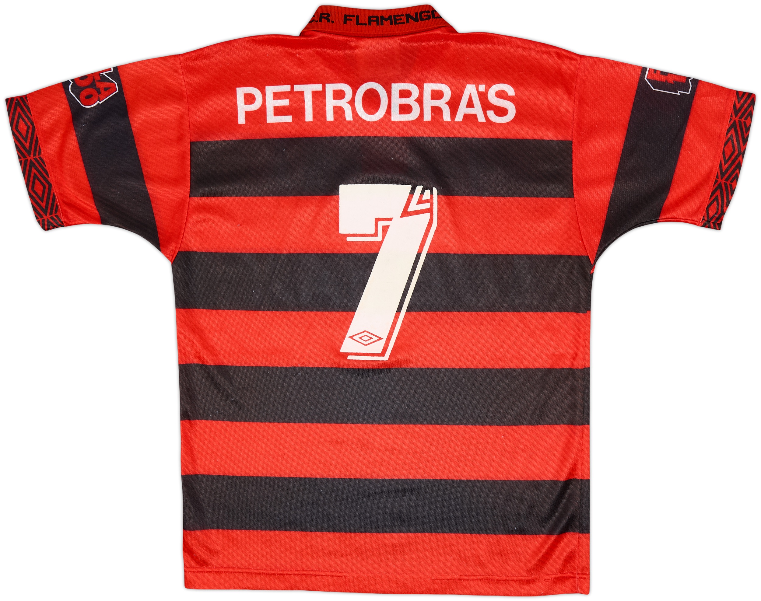 フラメンンゴCR Flamengo Umbro シャツ 赤黒 ストライプ 7番 1994-95 Flamengo Centenary Home Shirt #7 - 8/10 - (M)