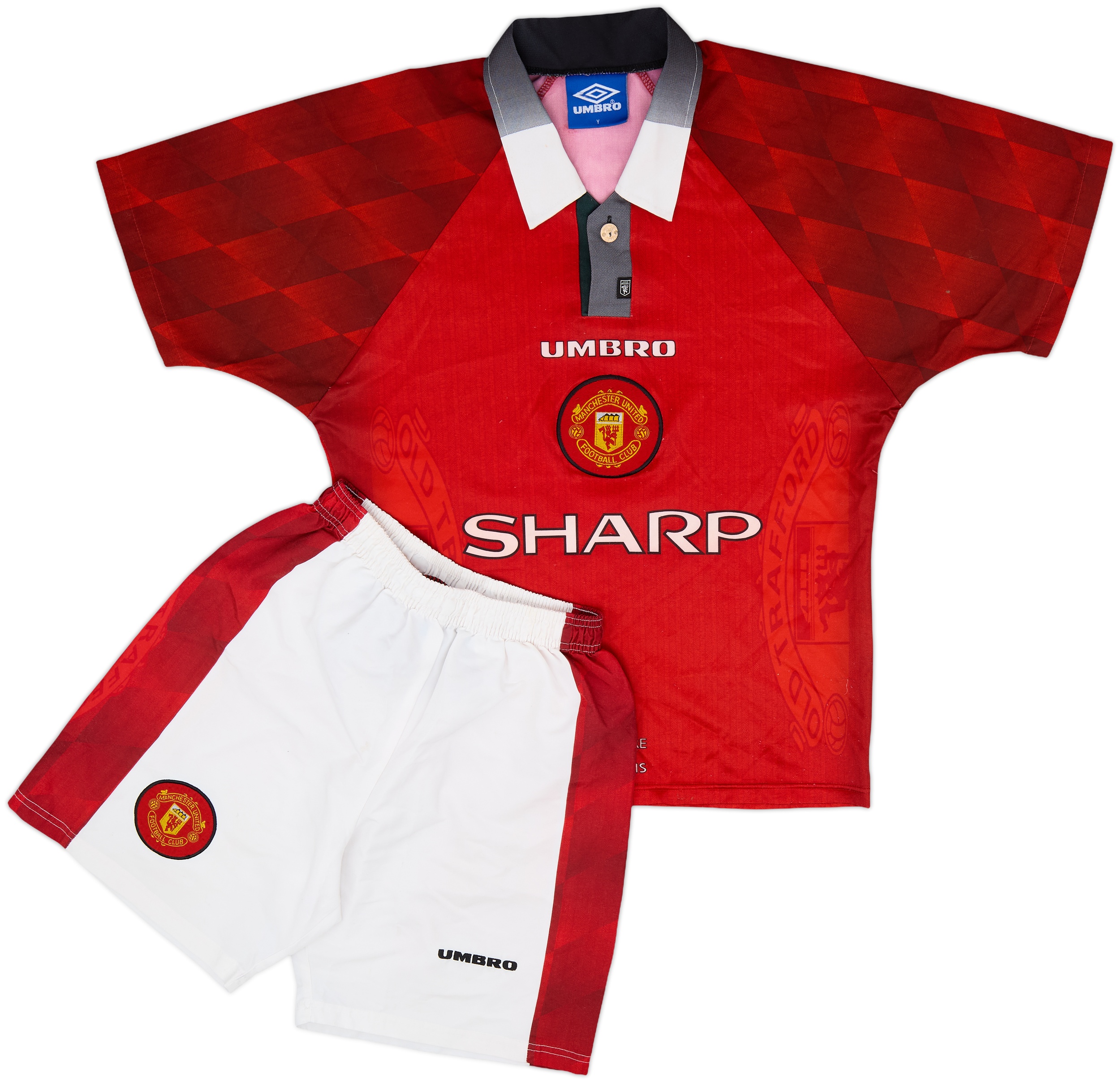 1996-98 Manchester United Home Shirt & Shorts - 8/10 - (Y)