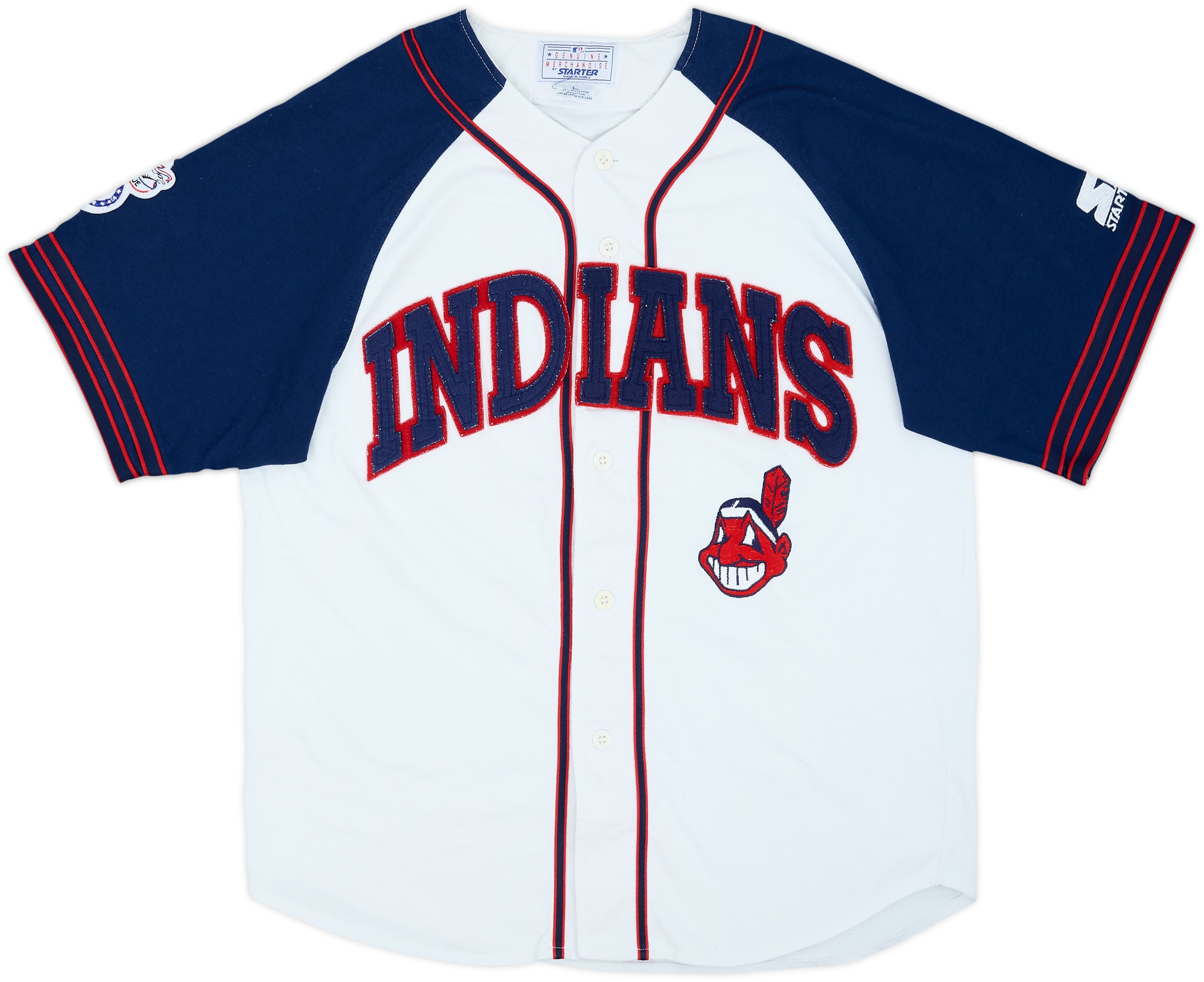 Cleveland Indians スポーツボトル 1990年製 1990s Cleveland Indians Starter Jersey Tee - 7/10 - (L)